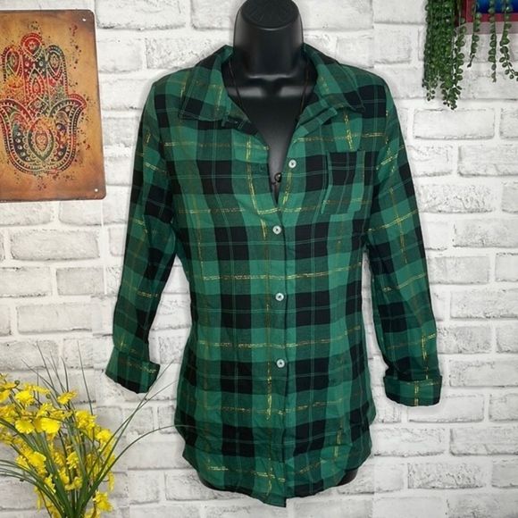 True Craft Tops - True Craft Flannel Plaid Button Down Shirt Top Cotton XL